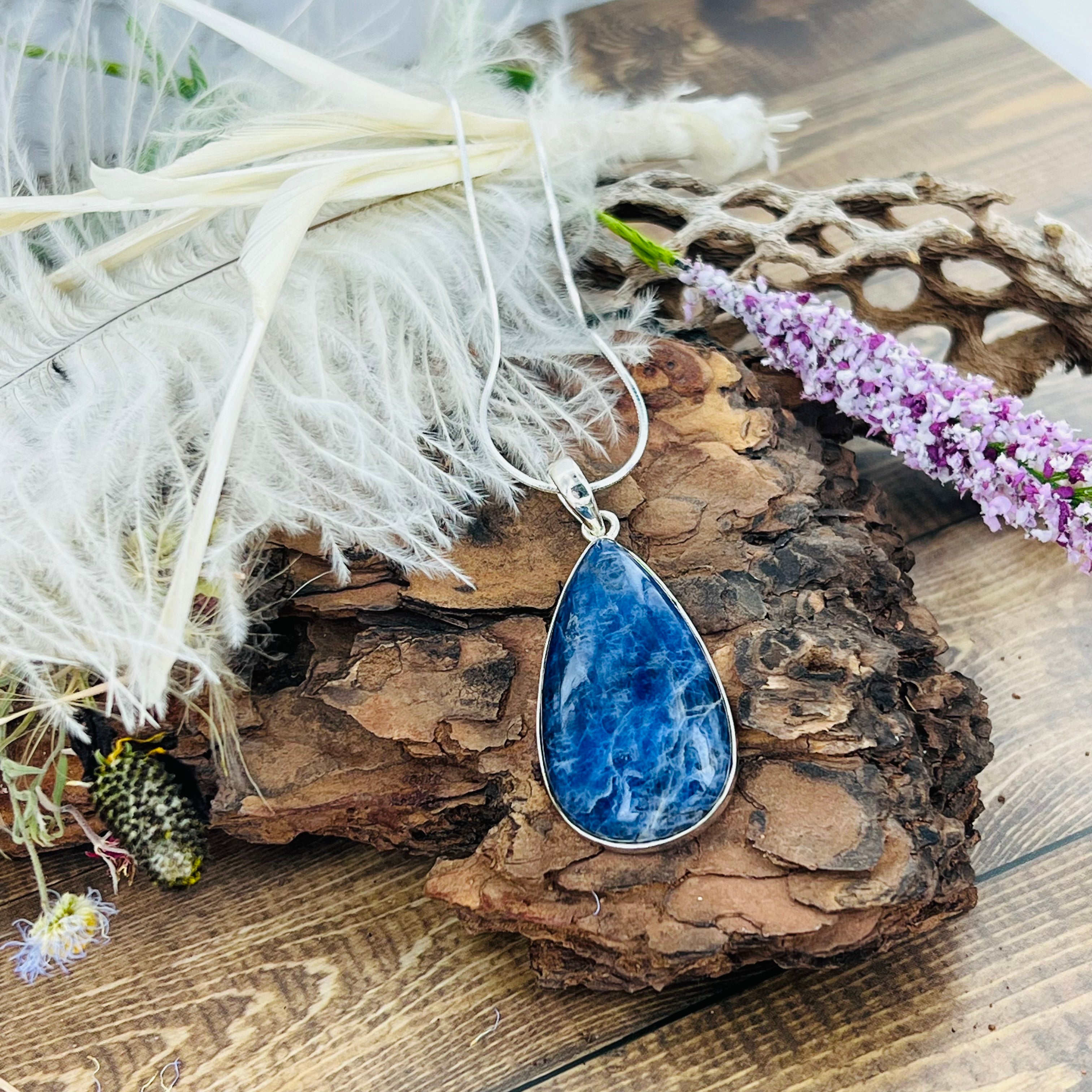 Sodalite Large Teardrop Pendant Necklace