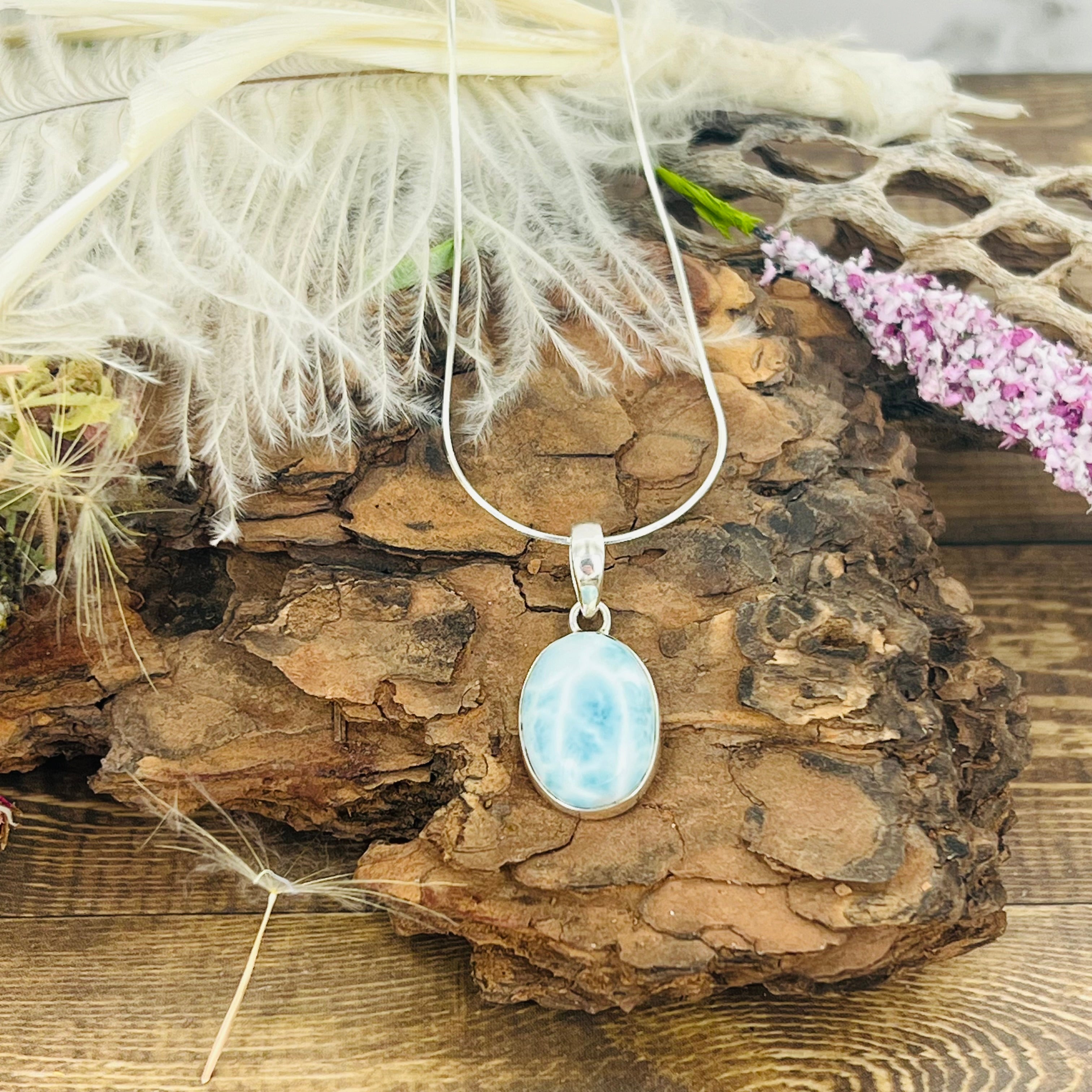 Larimar small Oval Pendant Necklace