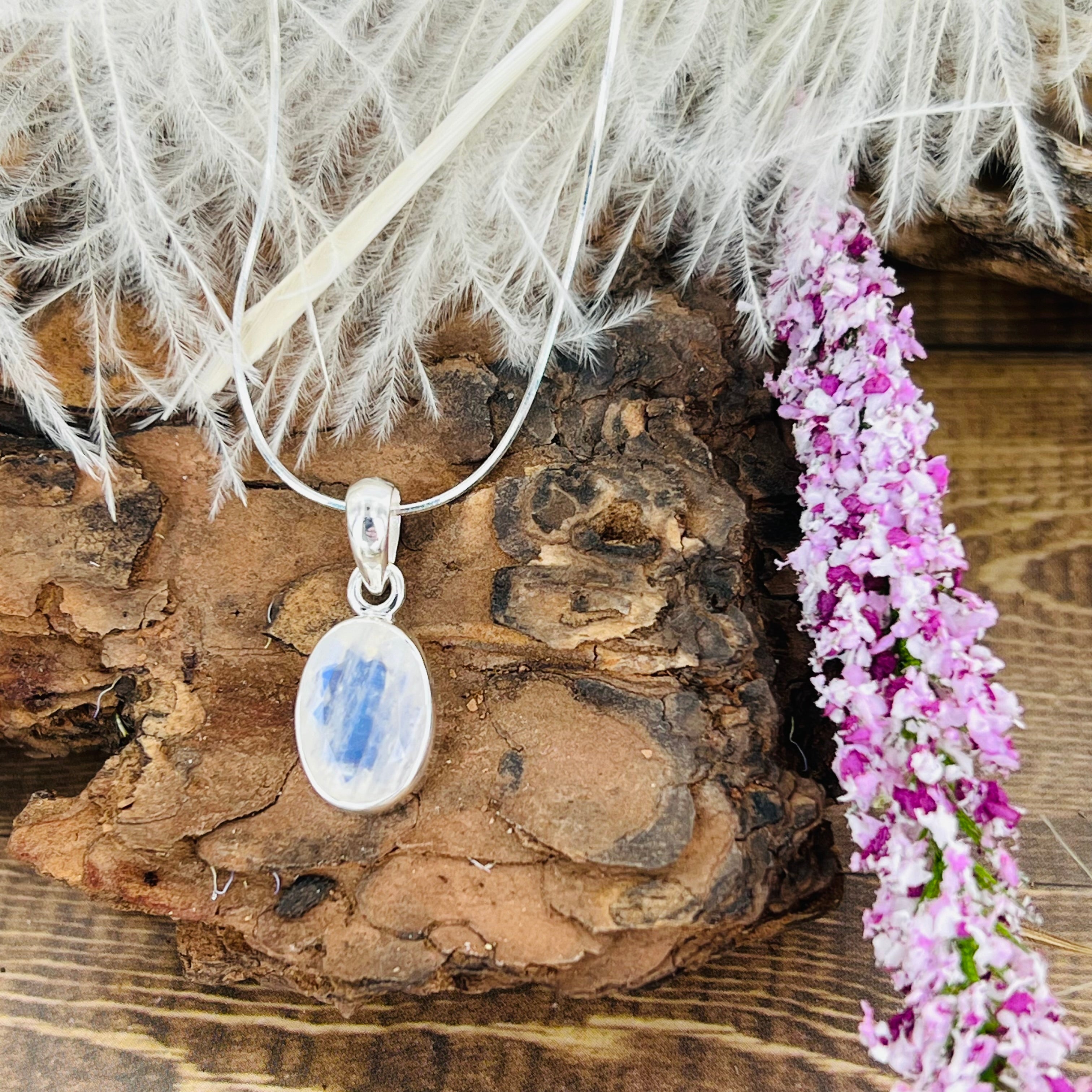 Moonstone Faceted small dainty Oval pendant necklace