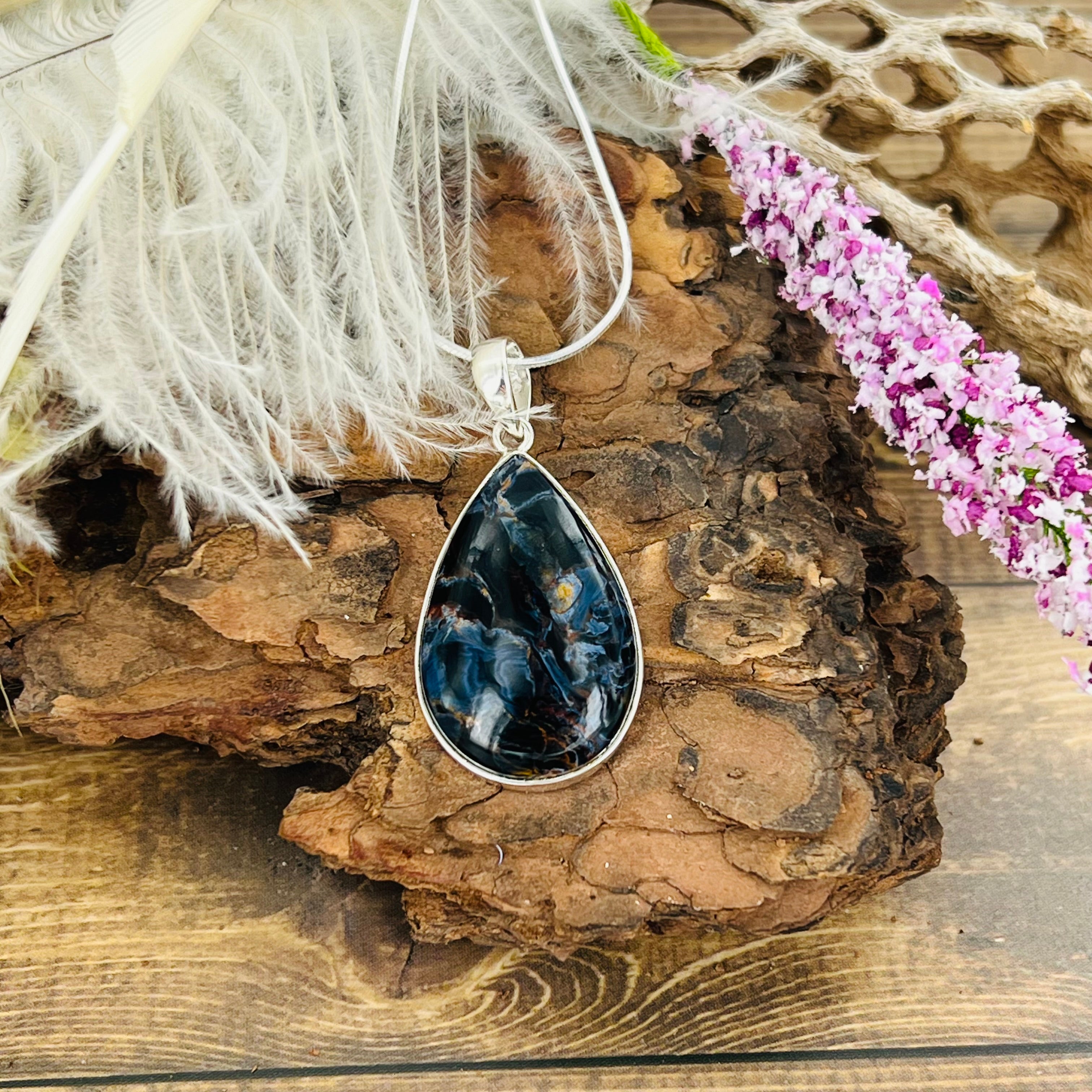 Pietersite Large Teardrop Pendant Necklace