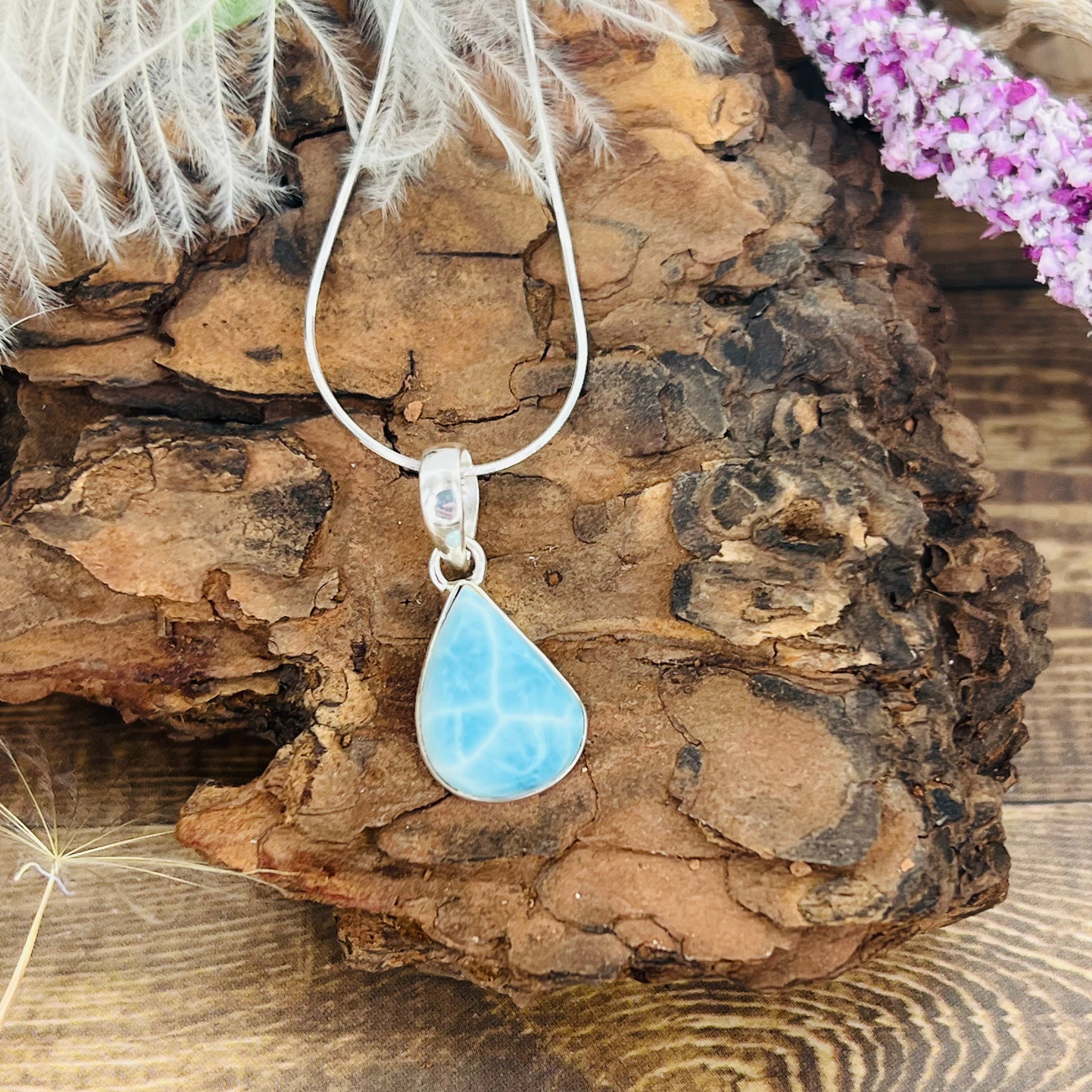 Larimar small teardrop Pendant Necklace