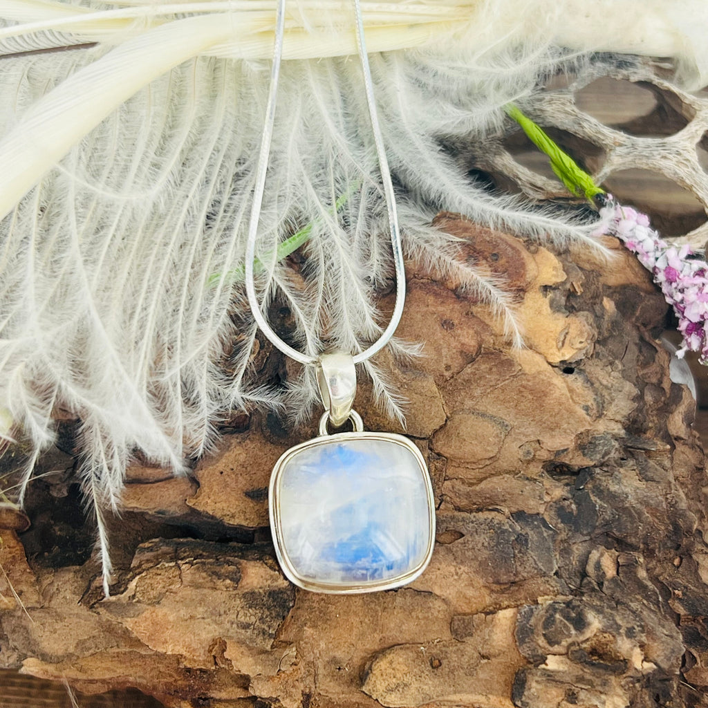 Moonstone Medium Square Pendant Necklace