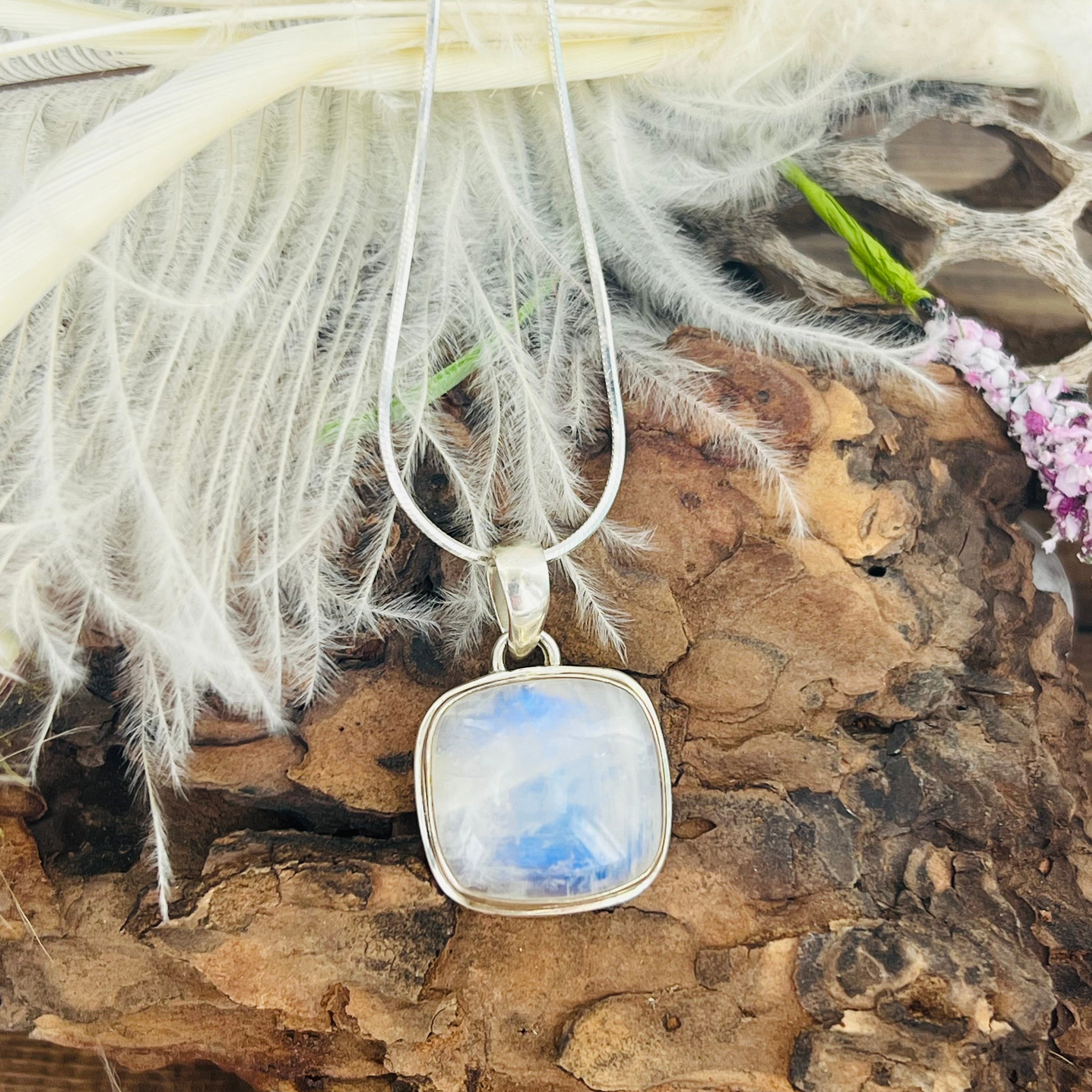 Moonstone Medium Square Pendant Necklace