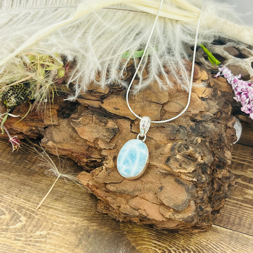 Larimar small Oval Pendant Necklace