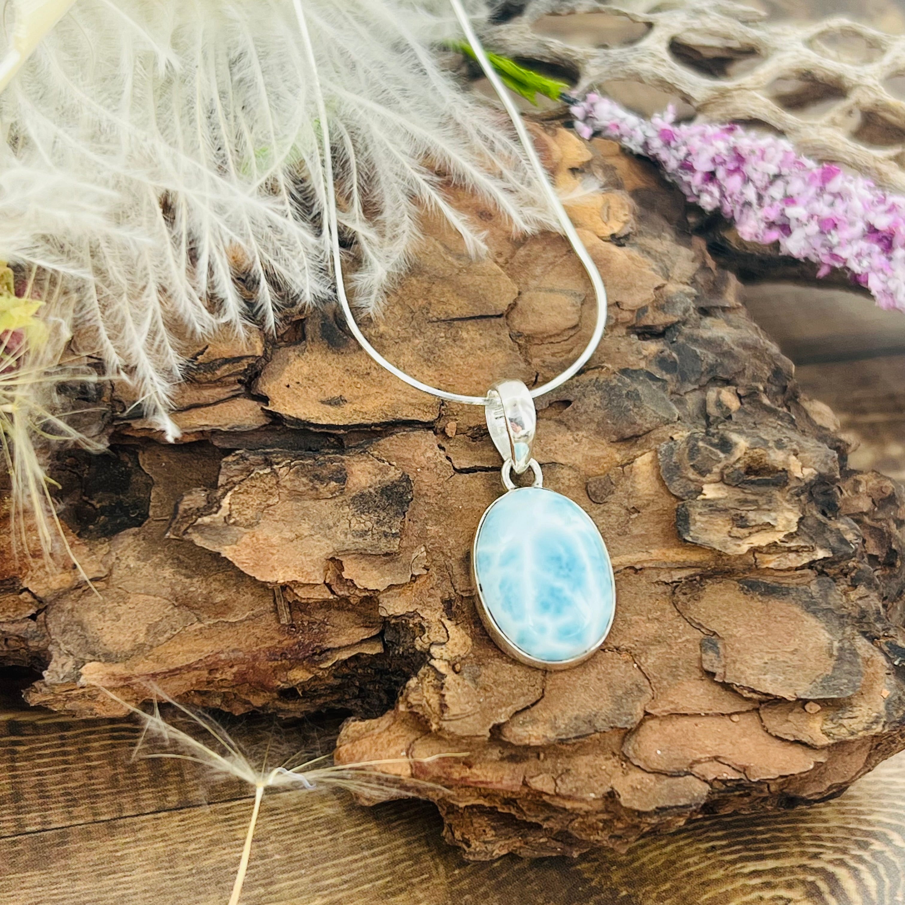 Larimar small Oval Pendant Necklace