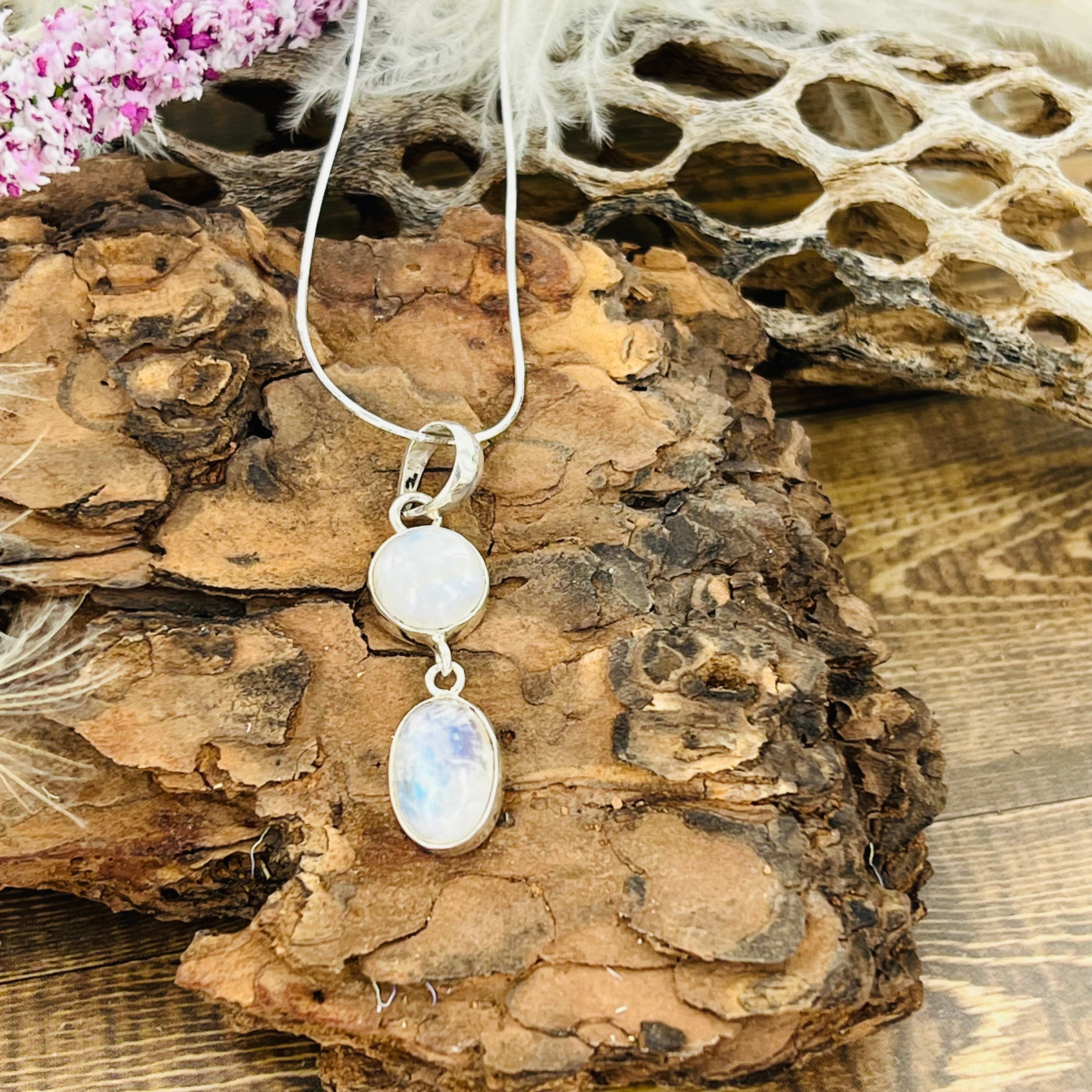 Moonstone dainty two tier pendant Necklace.