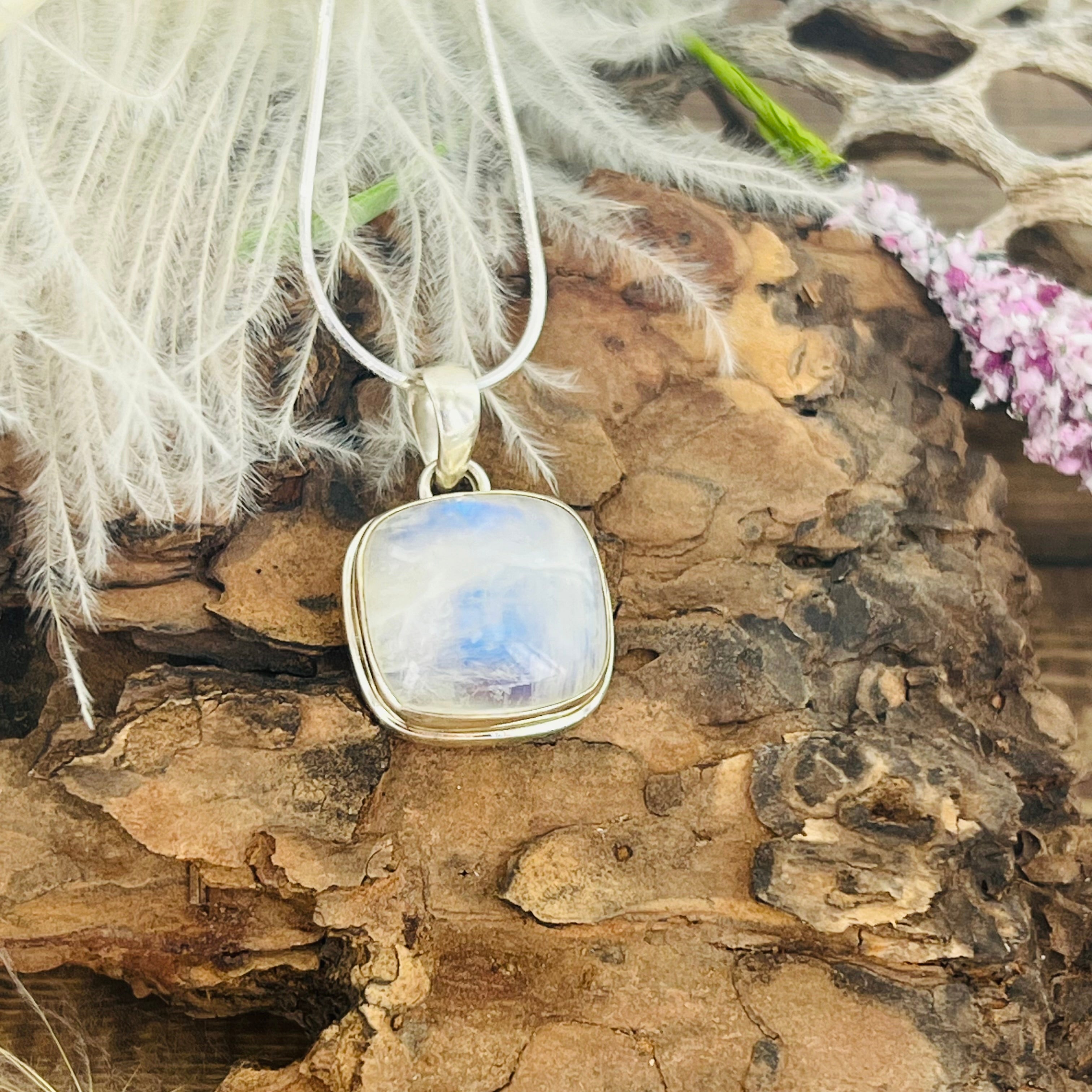 Moonstone Medium Square Pendant Necklace