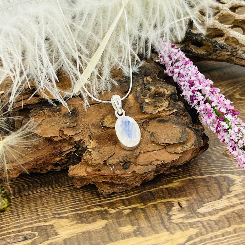 Moonstone Faceted small dainty Oval pendant necklace
