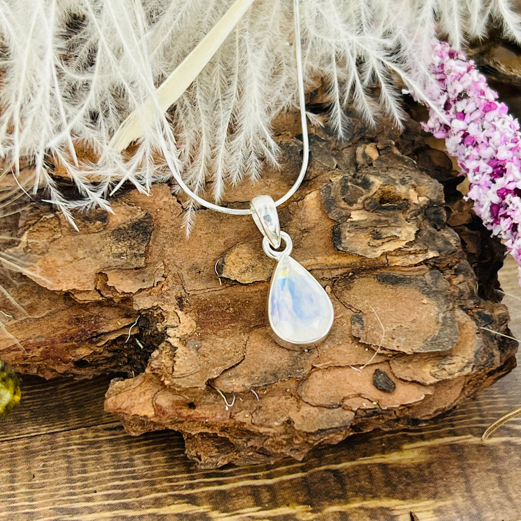 Moonstone faceted tiny tear drop pendant necklace