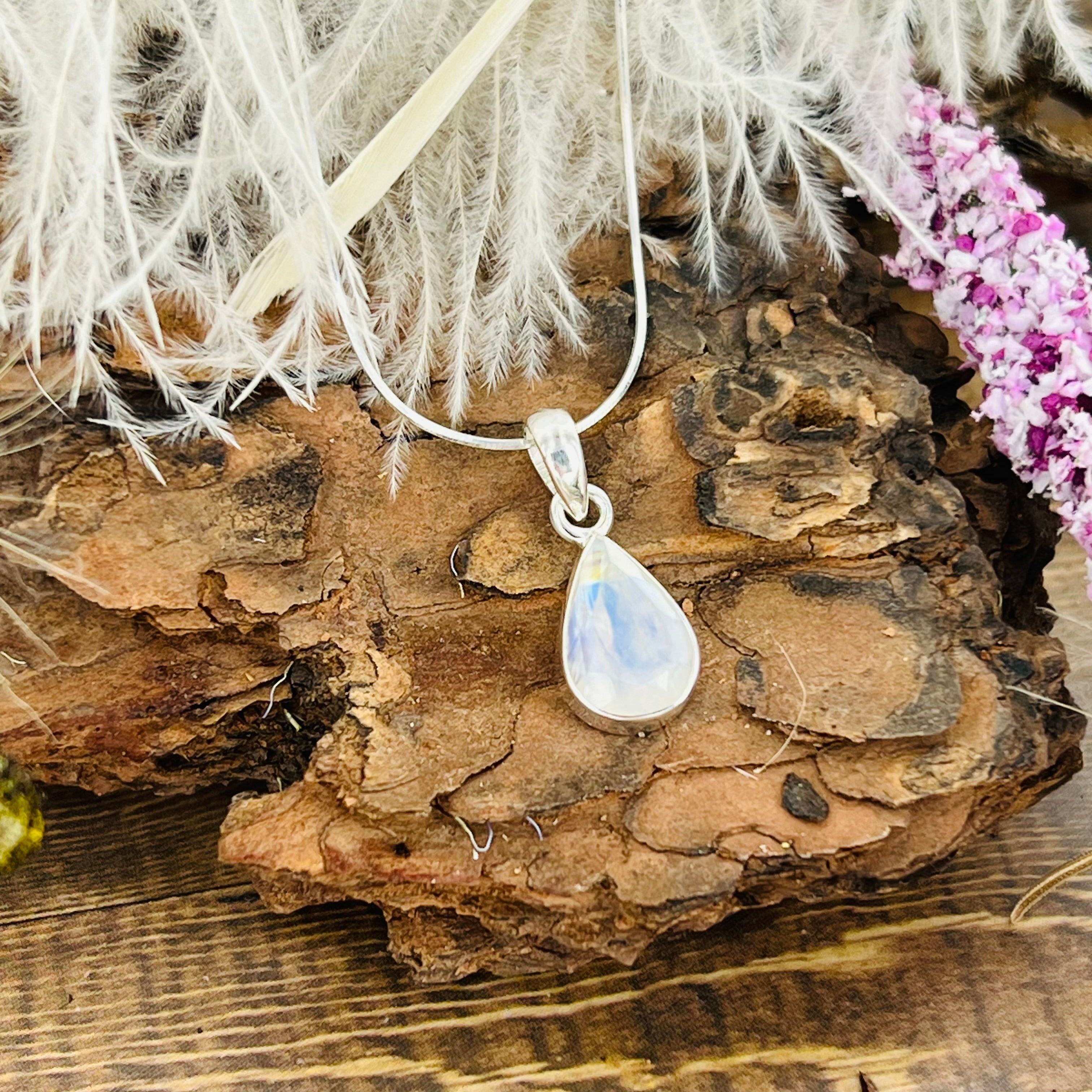 Moonstone faceted tiny tear drop pendant necklace