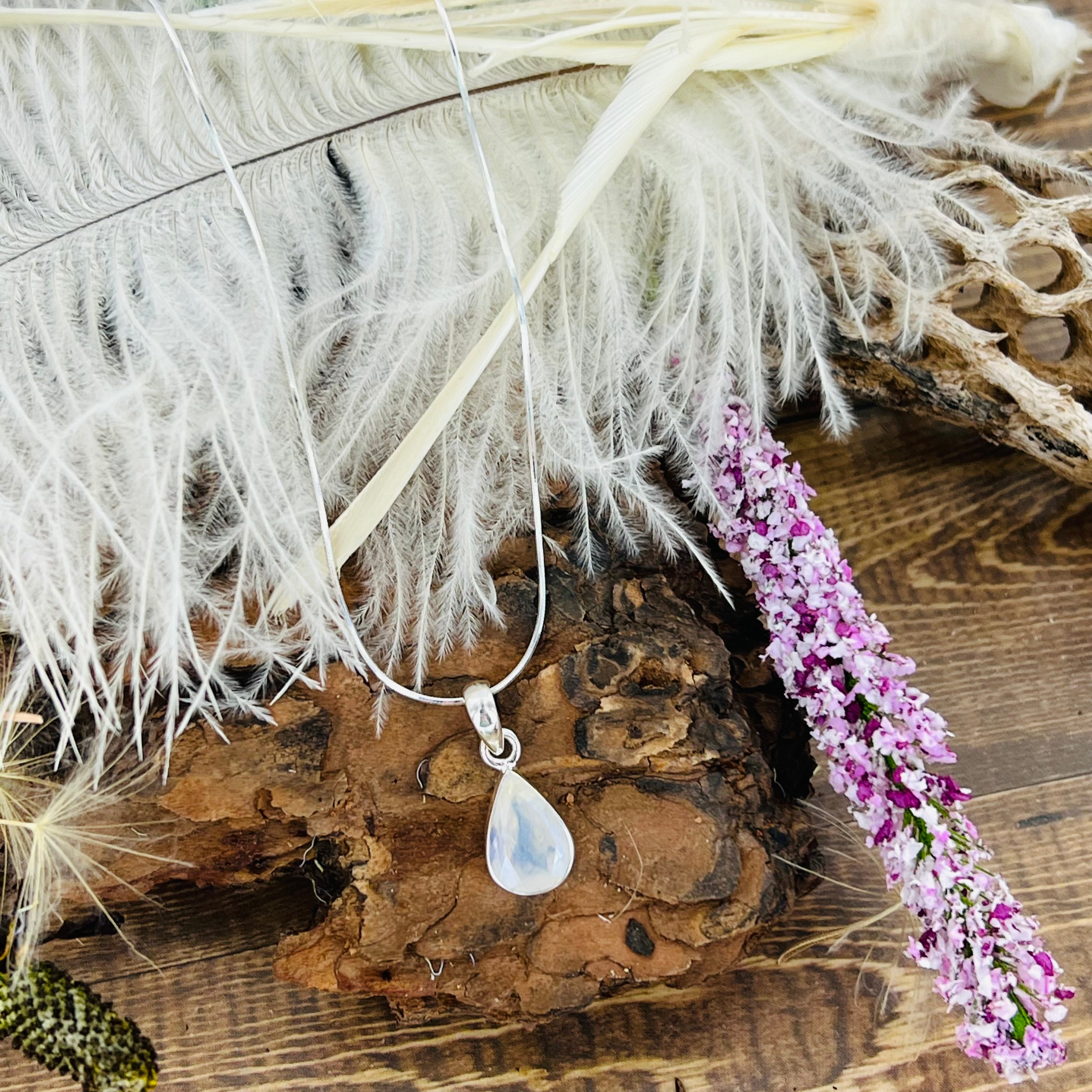 Moonstone faceted tiny tear drop pendant necklace