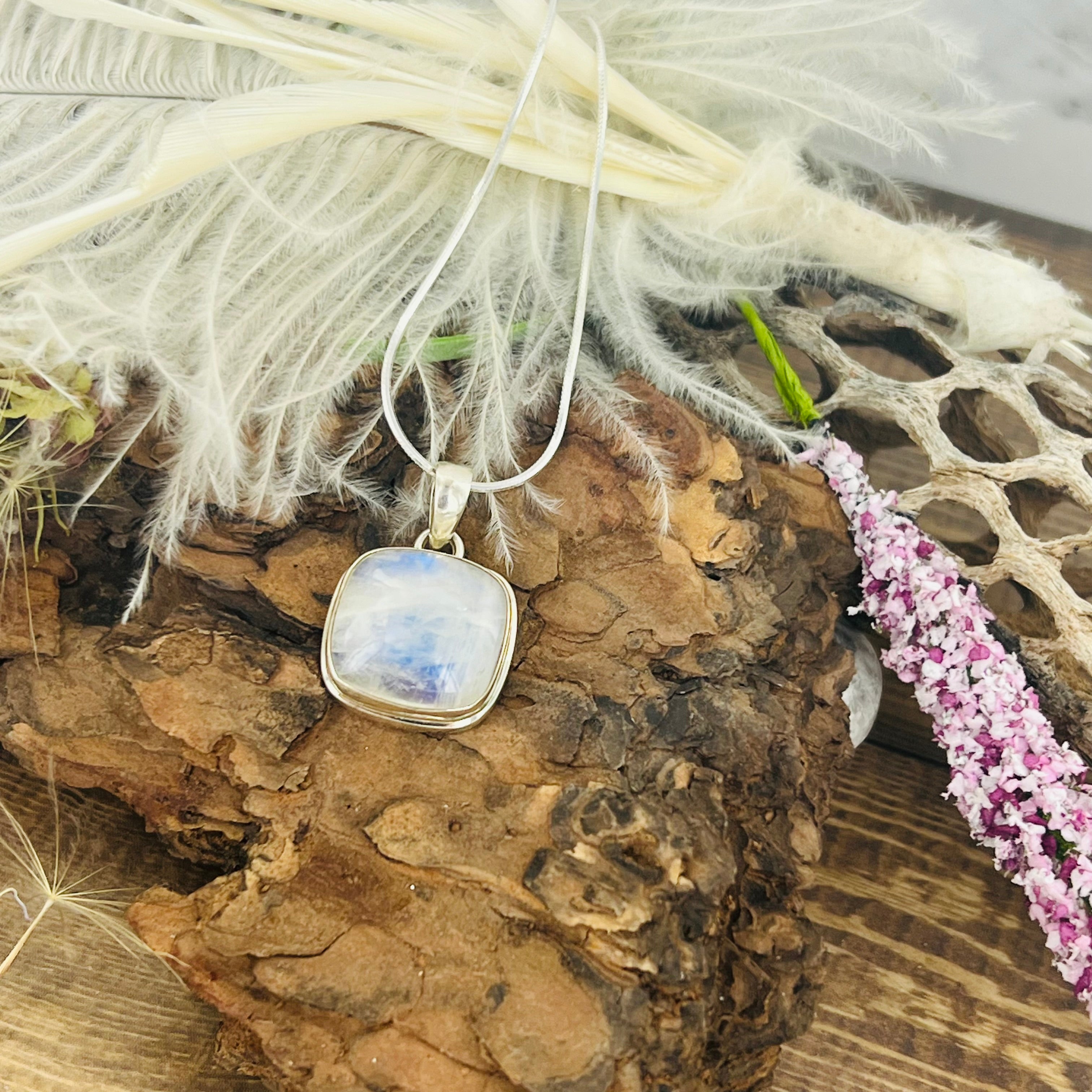 Moonstone Medium Square Pendant Necklace